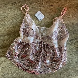 Free People champagne sequin going out top